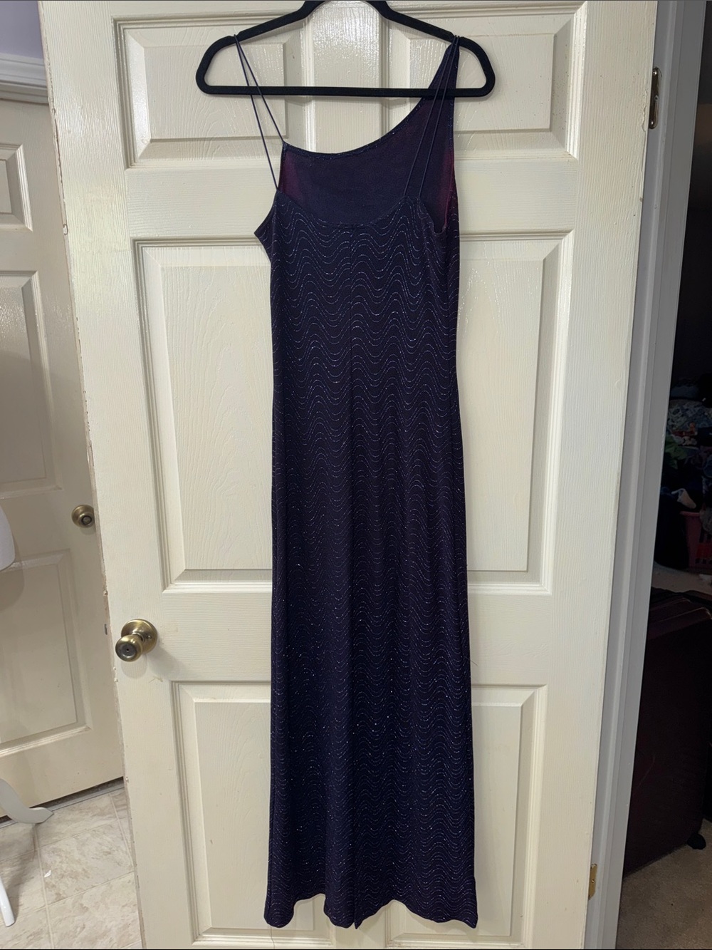 VTG 90’s Y2K Byer Too! Navy Blue Sparkling One-Shoulder Formal Prom Dress Medium - Picture 6 of 12